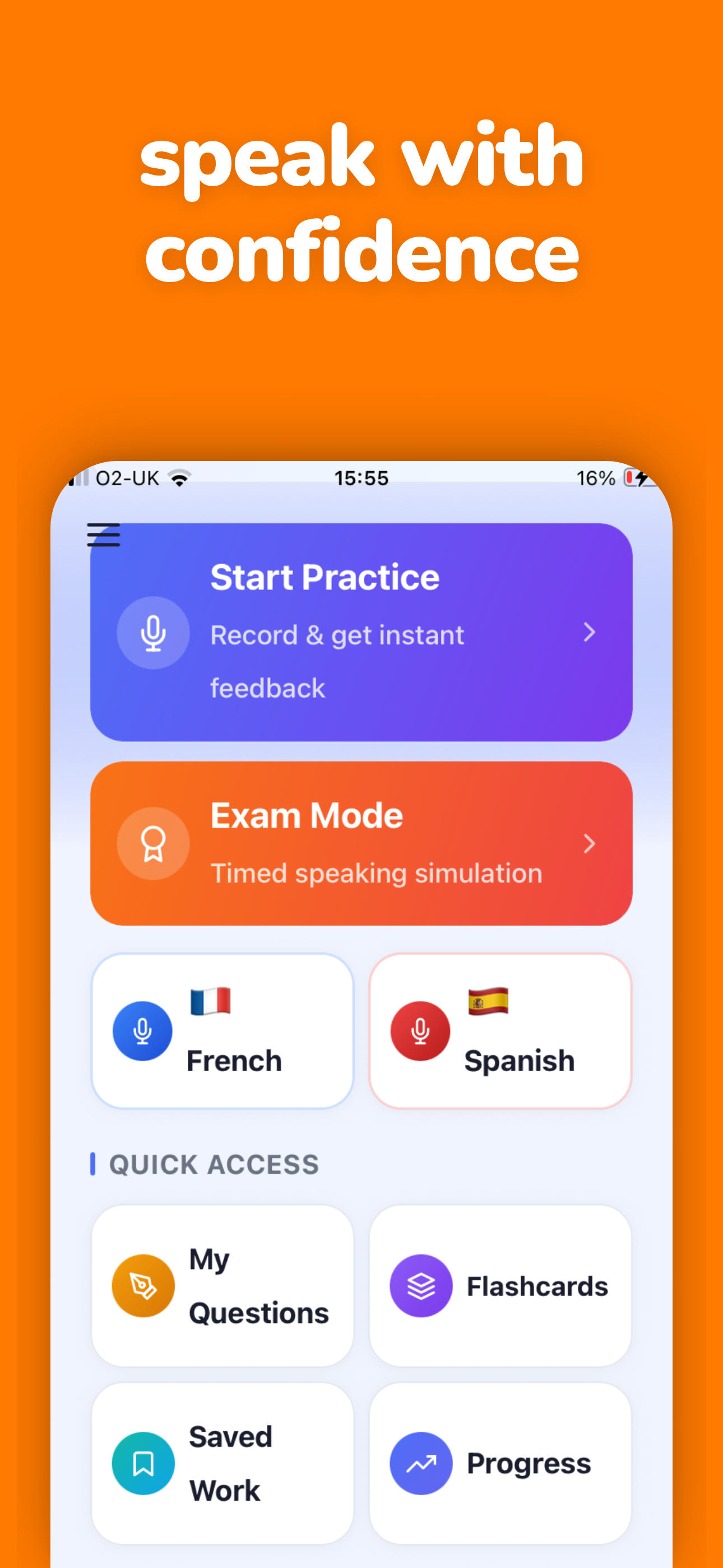 ScoreMySpeech home screen