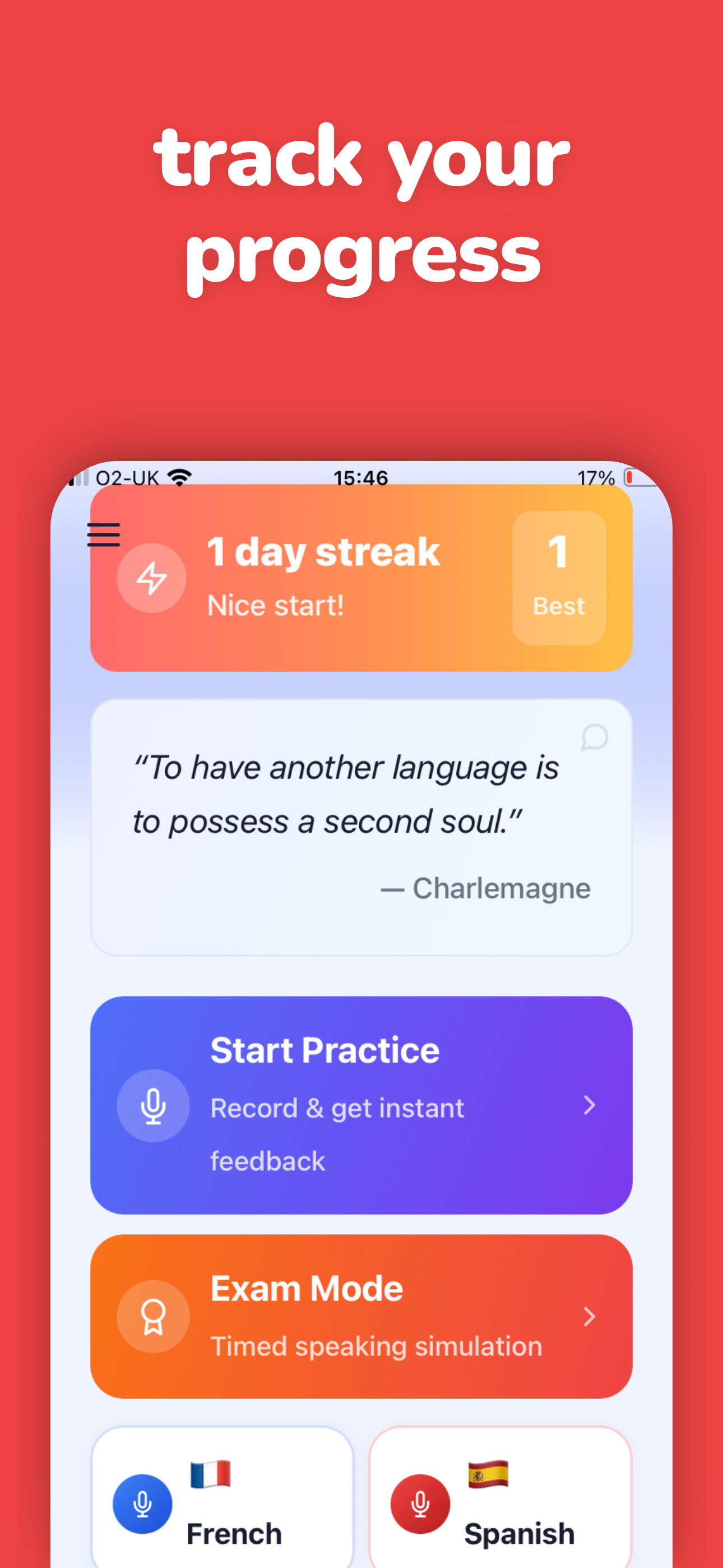 Progress and scoring screen